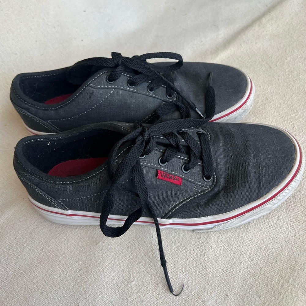 Vans Youth 3.5 Black Canvas Sneakers Lace Up Casual Skate Shoes